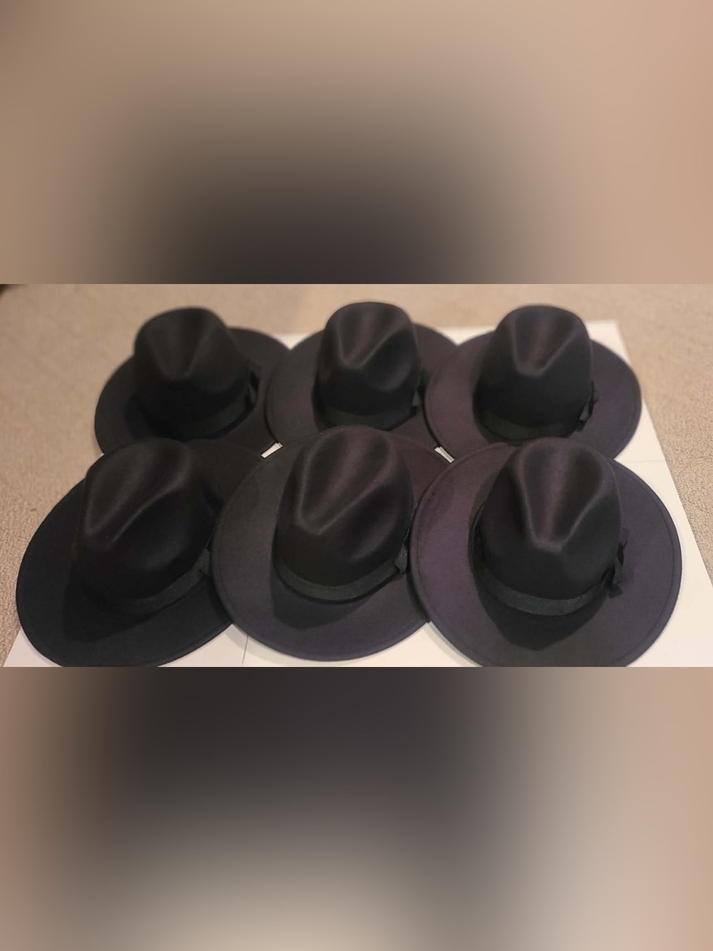 6 Classic Black Felt Fedora Hats